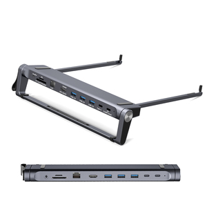 Chất lượng cao 9 trong 1 Multiport xách tay có thể gập lại <span class=keywords><strong>Tablet</strong></span> chủ nhôm có thể điều chỉnh máy tính xách tay đứng với USB Hub - Product Image 1