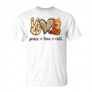Camiseta Peace Love Cats Orange Tabby Cat Lover para adultos, unisex, de algodón, manga corta, cuello redondo, impresión digital - Product Image 2