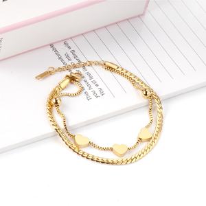Wholesale Stainless Steel Love Heart <b>Bracelet</b> Women <b>Girls</b> Gold 18k Link Chain Bangle <b>Bracelet</b> - Product Image 3