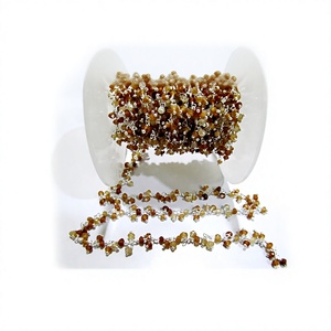 Natural Hessonite Garnet Rondelle Faceted 3mm Size Beaded <b>Wire</b> Wrapped Dangling cluster Chain - Product Image 1