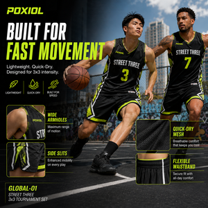 Set Jersey dan Celana Pendek Basket 3x3 Custom Print, Bernapas, Menyerap Keringat, Ringan, Cepat Kering, 100% Poliester untuk Jalanan - Product Image 3