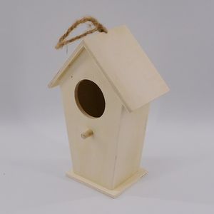 Diy Houten Vogelkooi Ornament Voor Kleine Dieren Opknoping Vogelhuis Kerstversiering Met Graffiti Nest Design - Product Image 1
