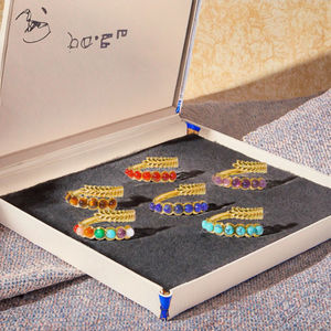 Envío Rápido Garantizado 	 Anillo Abierto Unisex Minimalista de Acero Inoxidable con Incrustaciones de Piedras Naturales de Siete Colores, Turquesa - Product Image 3