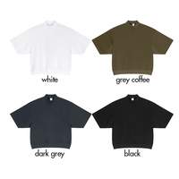T-shirt Homme Premium Col Montant Coupe Boxy 100% Coton Tricoté 305G Col Mock Neck Ourlet Côtelé Manches Courtes Personnalisé Vintage Respirant