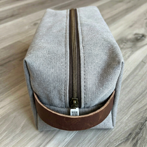 Waterproof Waxed Canvas Leather Dopp Kit Custom Logo Mens Travel Toiletry Bag Shaving Cosmetic Organizer <b>Case</b> LCTB-0072 - Product Image 1