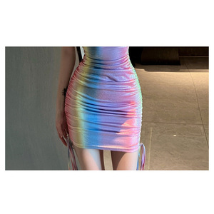 Robe moulante en tissu métallisé transparent avec découpes, lingerie sexy tissée Golden Shuttle, couleur fleur, tenue de club - Product Image 4