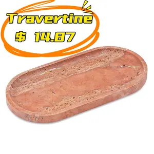 Travertine nampan marmer Catchall Tray Mewah Layanan Oval nampan teh Set perlengkapan Label pribadi tampilan pernikahan baki hadiah