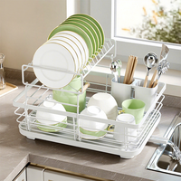 Égouttoir à vaisselle double couche en métal pour cuisine, support de rangement multifonctionnel pour comptoir avec boîte de rangement pour baguettes
