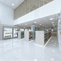 Étagères de Pharmacie Modernes Personnalisées avec Éclairage LED et Paniers Suspendus Éclairage LED - Mobilier de Magasin de Détail Personnalisable Écologique
