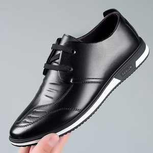 Mocasines de Cuero para Hombre, Color Negro Sólido, Cordones Delanteros, Suela Suave, Zapatos Casuales, Origen Wenzhou - Product Image 1