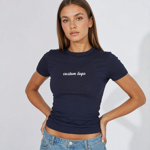 Women Custom Logo Tee Short Sleeve Fitted T <b>Shirt</b> Cotton Slim Crop Tops <b>Y2K</b> Casual Streetwear Summer Tops For Ladies - Product Image 2
