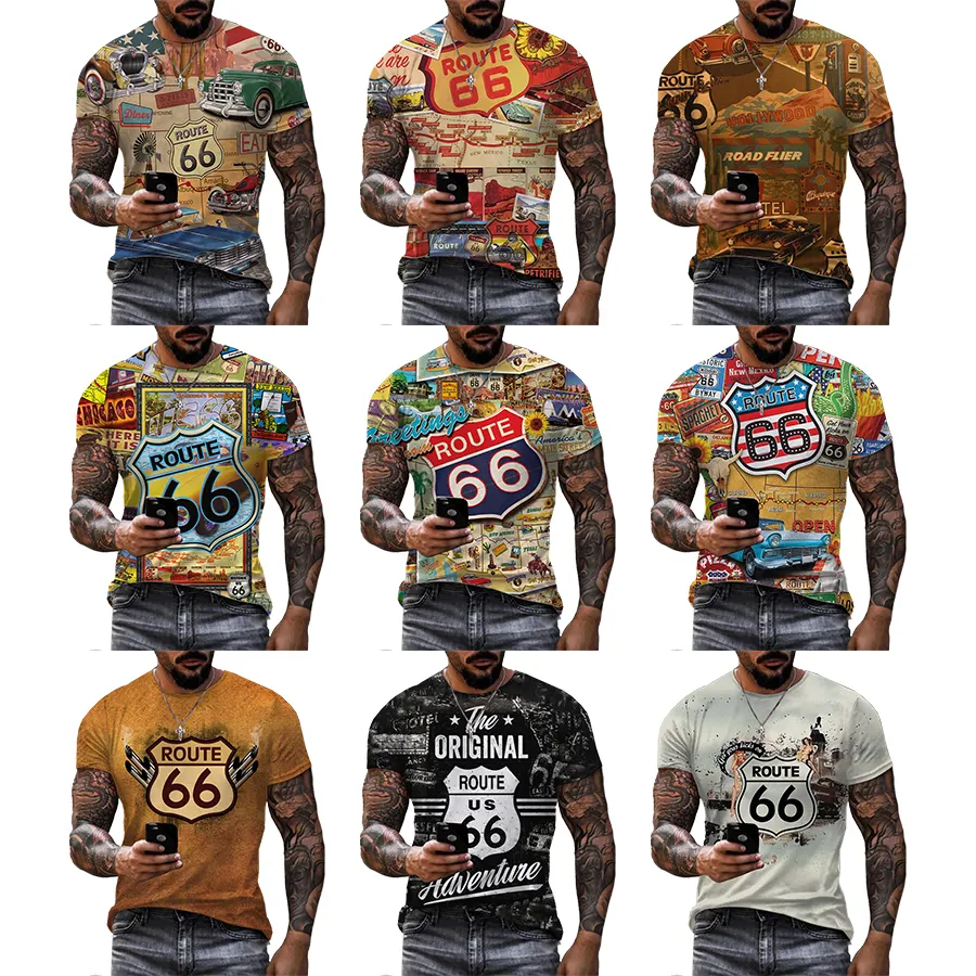 Футболка Route 66 с 3D принтом для мужчин, футболки с забавным принтом чисел для мужчин, мужские футболки с индивидуальным принтом унисекс, футболки OEM и ODM
