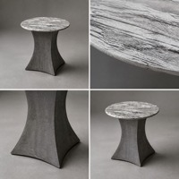 Table d'appoint moderne en marbre artificiel avec base en piédestal finition ciment pour les intérieurs de maisons et d'hôtels, personnalisable