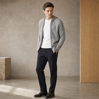 Cardigan zippé en mélange cachemire et laine pour homme, tricoté à capuche, manches longues, poignets côtelés, personnalisable OEM