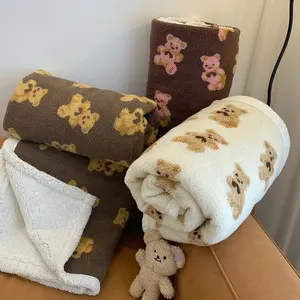 Double Layer Soft Warm Printed/Golden Bear Blankets Cartoon Teddy Bear Coral Fleece Blanket Sherpa Blankets For Kids