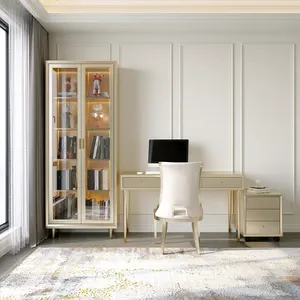 Estante de madeira para livros, porta de vidro leve e luxuosa, armário para livros, sala de estar, estante de parede