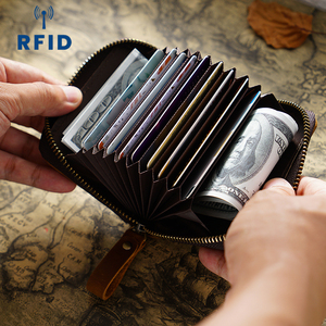 جلد أصلي عتيق Bifold للرجال سعة كبيرة محفظة بسحاب حجب RFID مع فتحة نقود ملحق الأعمال - Product Image 2