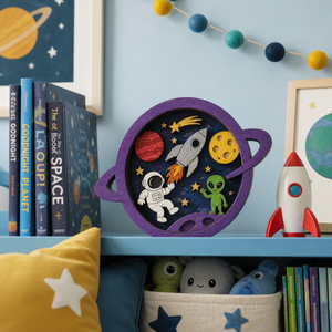 <span class=keywords><strong>Caja</strong></span> de Exhibición Personalizada con Diseño de Astronauta Espacial, Extraterrestre y <span class=keywords><strong>Saturno</strong></span> |   Escena de Cohete, Planeta y Luna Cortada con Láser en Madera Contrachapada de Álamo Multicapa - Product Image 4
