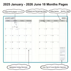 Bloc-notes de bureau personnalisé avec logo, carnet multifonctionnel pour étudiants, format A5/B5, couverture rigide en cuir PU, planificateur académique avec liste de contrôle de <span class=keywords><strong>18</strong></span> <span class=keywords><strong>mois</strong></span> - Product Image 4