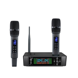 Micrófono Dinámico de Conferencia Inalámbrico de Plástico, 2*100 Canales, Recargable, <span class=keywords><strong>Tecnología</strong></span> UHF PLL, Alcance de 50-60m, Luces LED - Precio Económico - Product Image 1