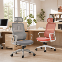 Chaise de bureau ergonomique à dossier haut en maille, avec appui-tête 2D, double soutien lombaire, pivotante, rouge, gris, noir