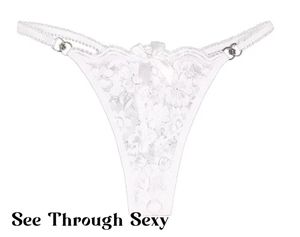 Culottes tentantes femmes taille basse t-back voir à travers la dentelle évider broderie érotique bandes minces avec anneau en métal - Product Image 3