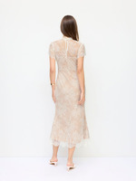 Robe sirène midi élégante Joydressing en dentelle florale blanche, col montant, manches volantées, pour soirées et fêtes, vente en gros, personnalisable