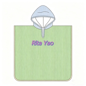 Costume da bagno estivo per bambina con cappuccio in seersucker ricamato, balze e fiocco, fodera in spugna bianca, abbigliamento da spiaggia per bambini 2026 - Product Image 6