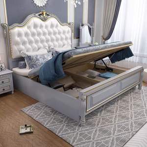 Set Perabot Kamar Tidur Mewah Desain Eropa, Tempat Tidur King Size Royal untuk Villa Hotel, Tempat Tidur Kayu Solid dengan Soft Bag - Product Image 2