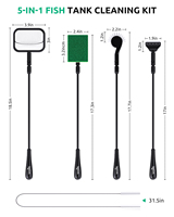 Kit d'entretien d'aquarium Seaoura SR-517 5-en-1 avec poignée robuste, grattoir à algues, brosse éponge, filet à poissons pour aquarium en verre