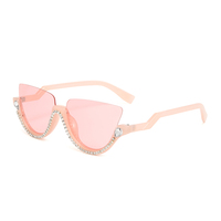 Twooo T1011 Trendy Women Cat Eye Half Frame Rhinestone Lunettes de soleil diamantées
