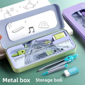 Juego de regla de brújula de Metal de 7 piezas, suministros escolares específicos para estudiantes, papelería, regalo de premio de escuela <span class=keywords><strong>primaria</strong></span> perfecto al por mayor - Product Image 4