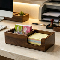 Organizador de Madera de Acacia Sólida para Blocs de Notas, Clips de Papel, Porta Blocs de Notas Compacto para Oficina, Porta Notas Adhesivas de Madera para Escritorio
