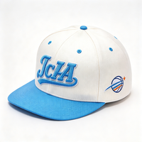 Topi Snapback Unisex 6 Panel Kanvas Dua Warna Putih Biru Langit Bordir 3D Terstruktur Pinggiran Datar Gaya Sport Tim Streetwear