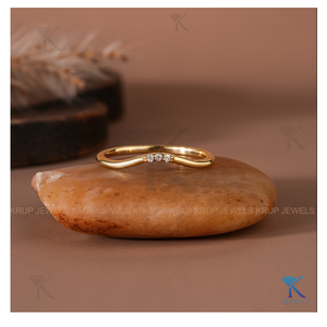 Delicate Three Stone Curved Wishbone Band in 14K Yellow Gold Elegant Women Wedding Ring Minimalist Stackable <b>Fine</b> Jewelry - Product Image 6