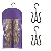 Lot de 3 sacs de rangement pour perruques unisexes pour adultes, comprenant 1 grande pochette de 23,62 pouces et 2 cintres – Support pour extensions de cheveux