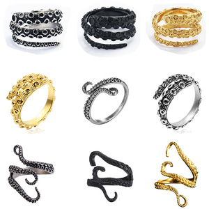 Nouvelle Arrivée Bagues Créatives Ouvertes Ajustables Bijoux Punk Rétro Or Noir Argent Antique Anneau Tentacules de Pieuvre Cadeaux pour Hommes - Product Image 1