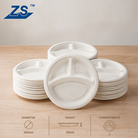 Assiettes jetables personnalisées à 3 compartiments en bagasse, vaisselle biodégradable en pulpe de canne à sucre, OEM