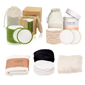 Almohadillas de limpieza Facial de algodón de bambú 100%, conjunto de bolsa de lavandería, reutilizable, 8cm, redondo, ecológico, muestras gratis
