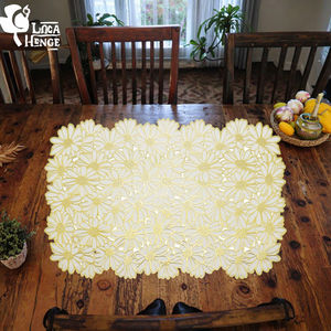 Wholesale Customized PVC Bronzing <b>Placemat</b> Hollow Flower Faux <b>Leather</b> Waterproof and Oilproof Mats & Pads - Product Image 1