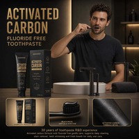 Dentifrice au charbon actif sans fluorure, marque privée OEM, blanchiment des dents, élimination des taches profondes, haleine fraîche, soin buccal