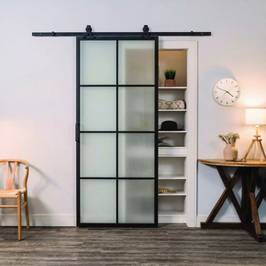 Porte de grange en verre dépoli noir personnalisable, style industriel, pour placards et bureaux modernes - Product Image 1