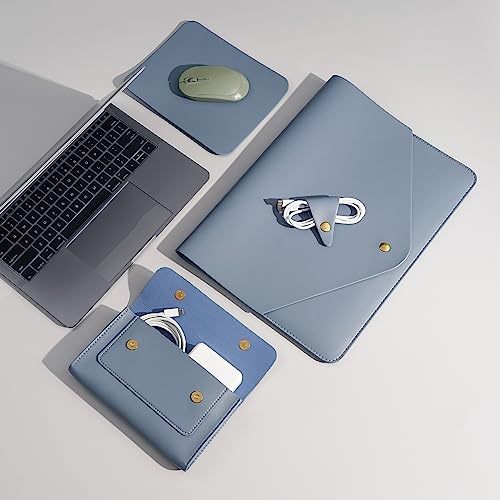 Personalized 4 Pack Laptop Sleeve Case PU Leather Office Storage Set Mouse Pad Cable Organizer Bag Wired Headset Winder