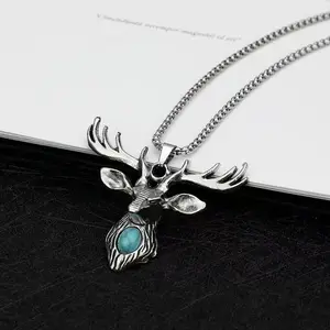 Trendy Hip-hop Antelope Ox Pendant Necklace for Men Personalized Animal Necklaces Sweater Chain Male Jewelry