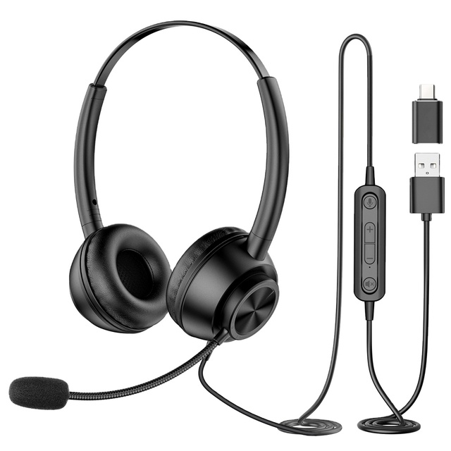 New Bee Customer Service Headset Office Wired Headphones Call Center Headset USB Type-C Noise Cancelling Headset with Microphone