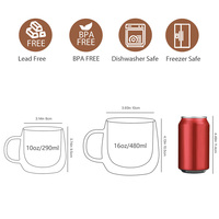 Mug à café en verre borosilicate soufflé à la bouche à double paroi, grande capacité 480 ml, isolé, sans BPA, avec poignée, pour cappuccino