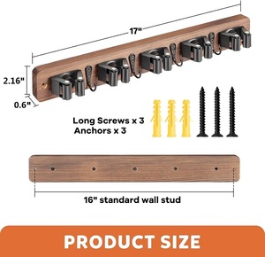 Supporto da bagno a parete porta scopa <span class=keywords><strong>in</strong></span> <span class=keywords><strong>legno</strong></span> con 5 rack e 4 ganci per l'organizzazione domestica porta mocio da giardino - Product Image 2