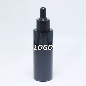 Flat Shoulder 20ml 30ml 40ml 60ml Black Essential <b>Oil</b> <b>Bottle</b> Cosmetic Serum Dropper Glass <b>Bottle</b> Bamboo Dropper Screen Printed - Product Image 1