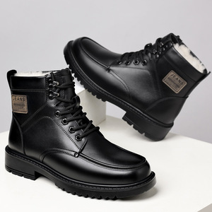 Men's Winter Snow <b>Boots</b> Wool Lined Anti Slip Rubber Sole Low Heel Leather Mid Calf <b>Boots</b> - Product Image 3