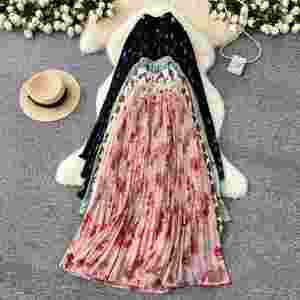 Falda Recta Plisada con Cintura Imperio y Diseño Floral 2025, Sostenible, Informal, Transpirable, de Chifón para Mujer, 100% Poliéster - Product Image 1